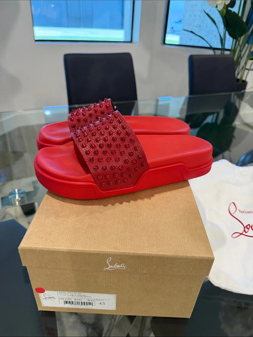 Christian Louboutin Red Studded Slide Sandals